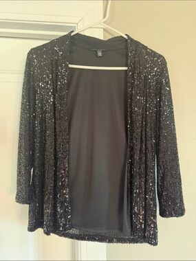 Women’s Black Sequin Open-Front Cardigan
